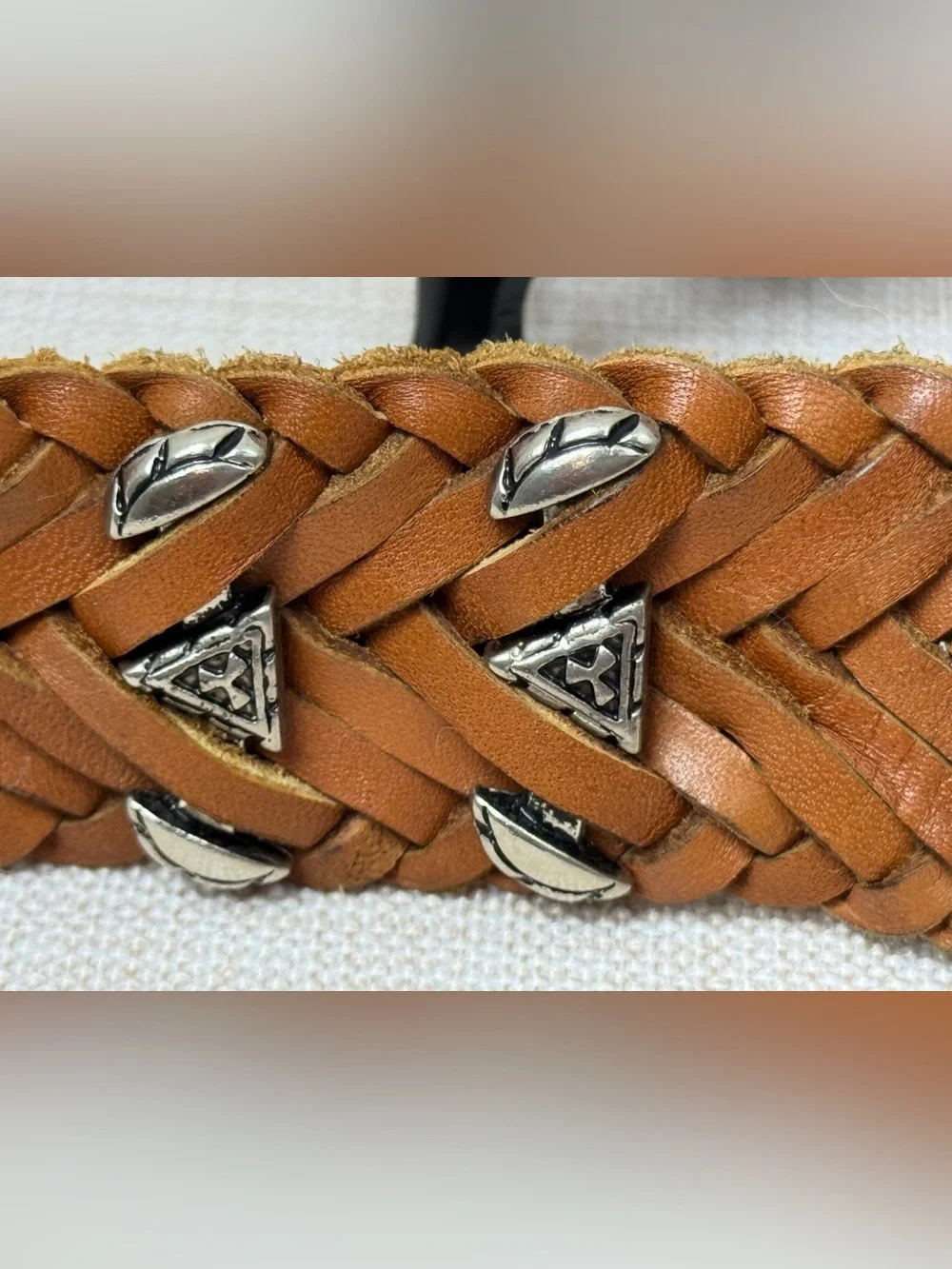 Vintage 1980's Unisex Omega Western Belt Size L Braided Leather Metal Accents